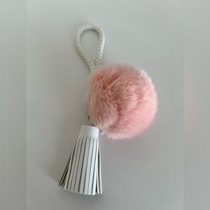 Pink Furball White Tassel Bag Charm Keyring